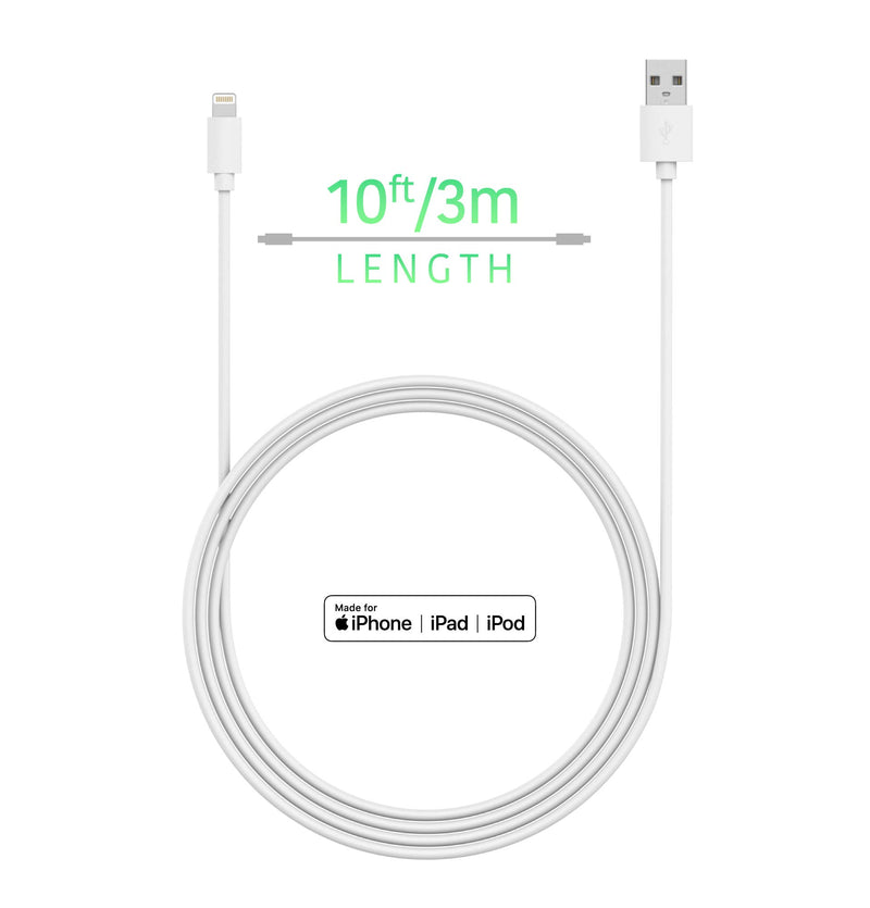 TalkWorks iPhone Charger Lightning Cable 10ft Long Heavy Duty Cord MFI Certified for Apple iPhone 12, 12 Pro/Max, 12 Mini, 11, 11 Pro/Max, XR, XS/Max, X, 8, 7, 6, 5, SE, iPad - White 10ft (White)