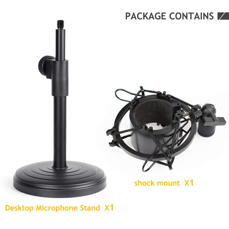 AT2020 Desktop Microphone Stand with Mic Shock Mount, Adjustable Table Mic Stand for Audio Technica AT2020 AT2020USB+ AT2035 ATR2500 Condenser Studio Microphone by Frgyee