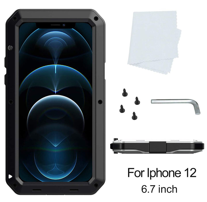 Metal iPhone 12 Pro Max Case, Heavy Duty Aluminum Full Body Rugged Shockproof Dropproof 360 Protective Case with Screen Protector for iPhone 12 Pro Max 6.7" 2020 (iPhone 12 Pro Max 6.7", Black) iPhone 12 Pro Max 6.7"