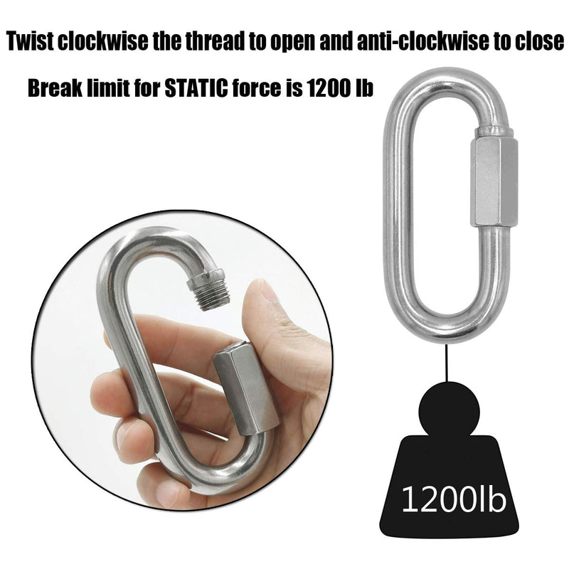 MFOREVER 304 Stainless Steel Quick Links Locking Carabiner for Outdoor Traveling Equipment (M6-15pack) M6-15pack