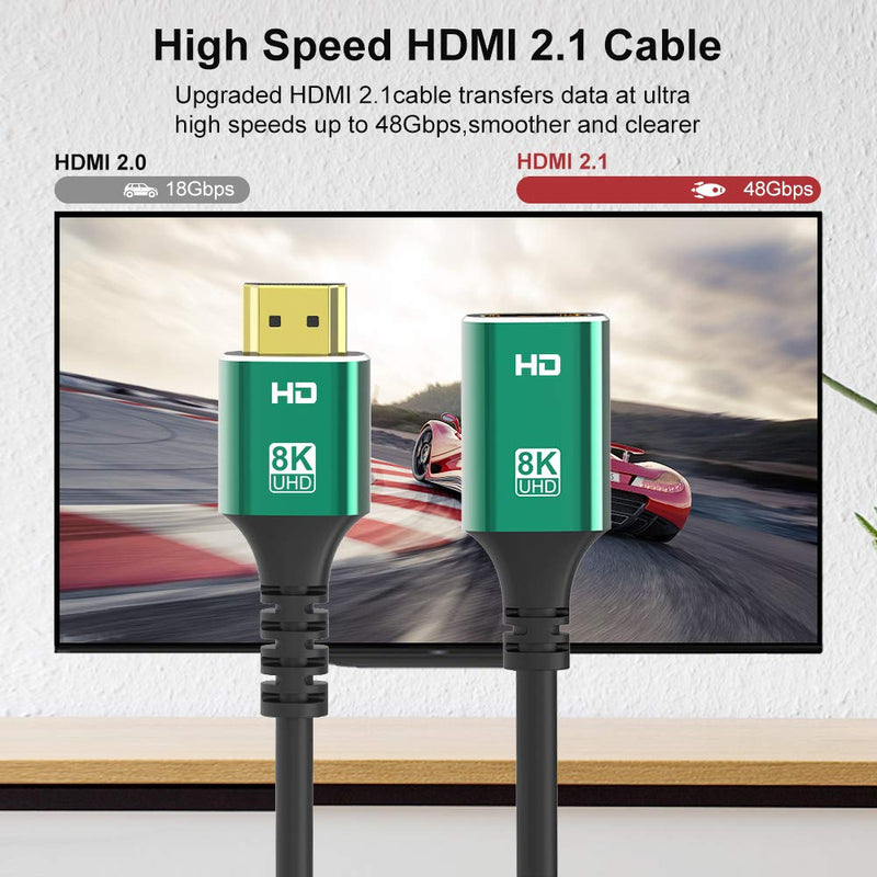 CABLEDECONN HDMI Cable 8K Male to Female Ultra HD 8K 4K Copper Cord 8K@60Hz 4K@120Hz High Speed 48Gbps 1M Compatible with PS5 Xbox Laptops HDTVs Projectors 1meter 3.3ft HDMI Male to HDMI Female 8K Cable