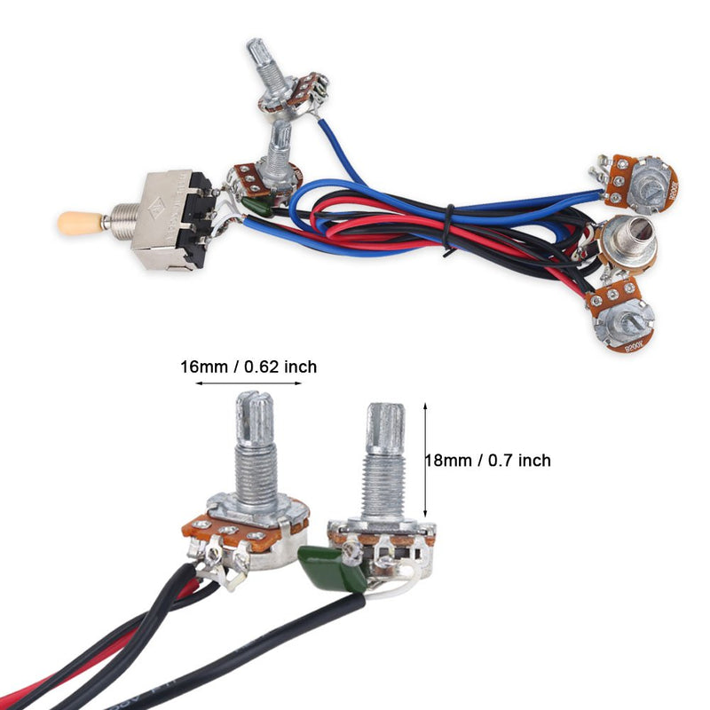 Guitar Wiring Harness Kit, 3 Way Switch 2 Volume 2 Tone 1 Jack 500K Pots for Les Paul LP Guitar