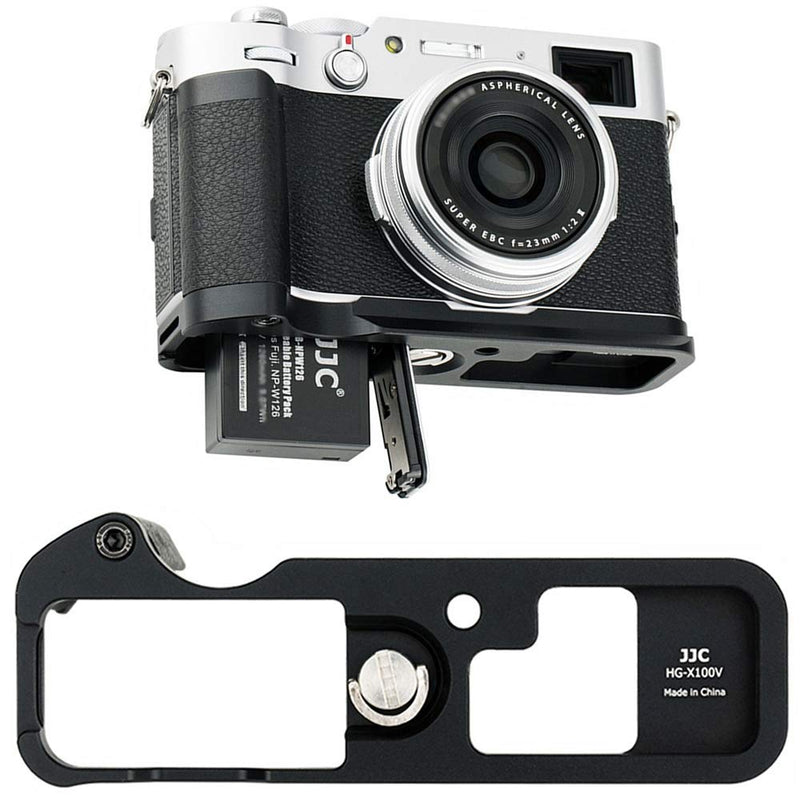 JJC Dedicated Metal Hand Grip L Bracket Anti-Slid Holder for Fujifilm Fuji X100V X100F Camera, Arca Swiss Type Quick Release Tripod Plate Design w/Battery Compartment Opening For Fujifilm X100V X100F