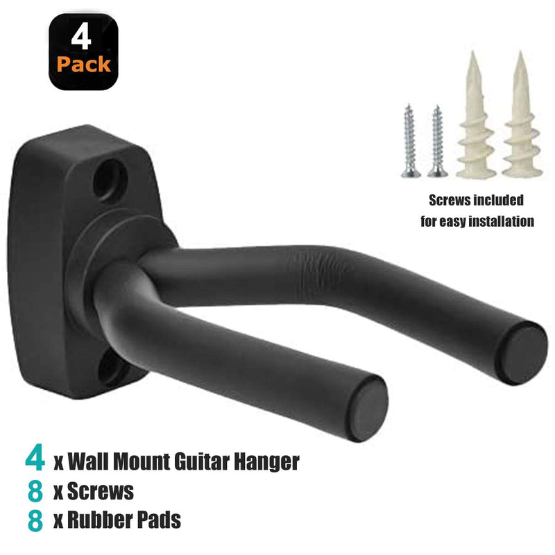 Guitar Wall Hangers, 4 Pack Wall Mount Guitar Holders, Bass Acoustic Electric Guitar Display Stands Wall Hooks for String Instruments Mandolins Banjos Ukuleles, Guitar Accessories, Easy to Install