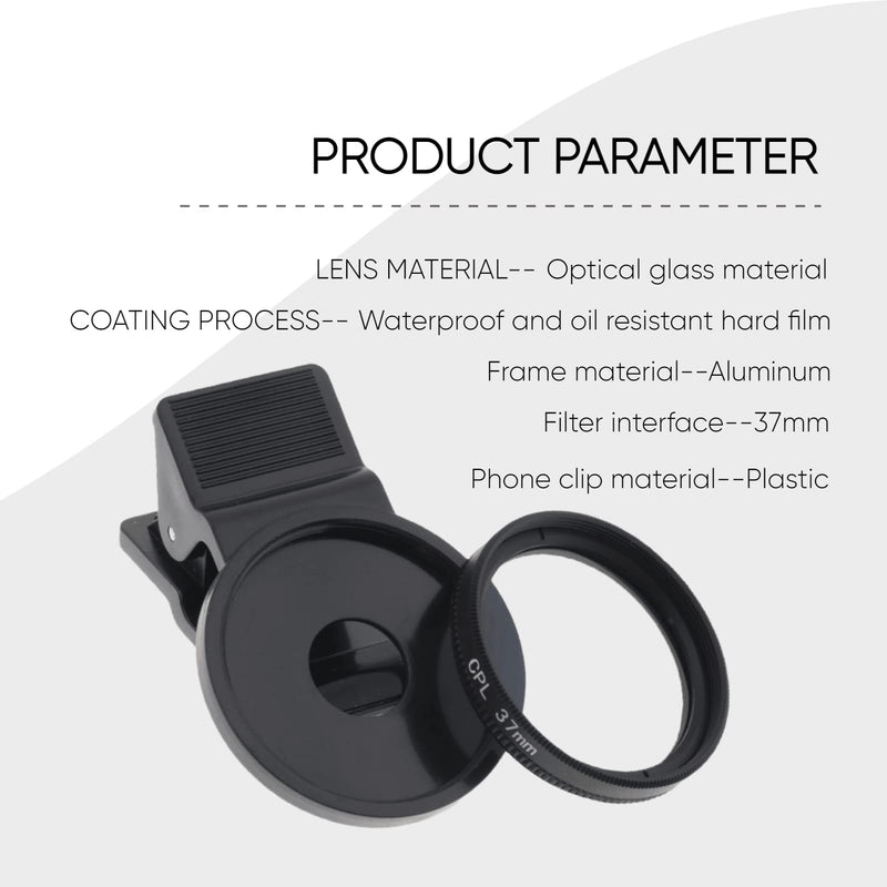 37mm CPL Polarizing Lens Filter, Portable Polarizer Camera Lens，Mobile Phone Clip Designed,Polarizer Lens Filter Improve Color Saturation and Contrast,for Eliminating or Reducing Light Spots