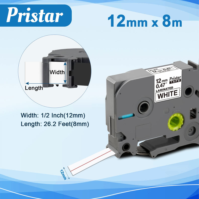 Compatible Label Tape for Brother TZe-231 Tape 12mm 0.47 Laminated White Tz231 Tz-231 TZe231 Tz Tape for Brother P-Touch 2040 D210 H100 D410 D400 D220, 5-Pack, by Pristar