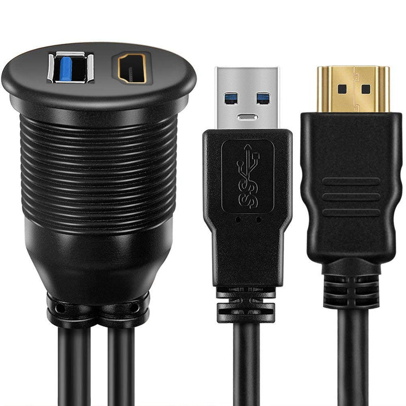 OBVIS USB3.0 HDMI Mount Cable – USB3.0 and HDMI Extension Flush Dash Panel Mount Cable for Car Boat Motorcycle (6 Feet) 6 Feet