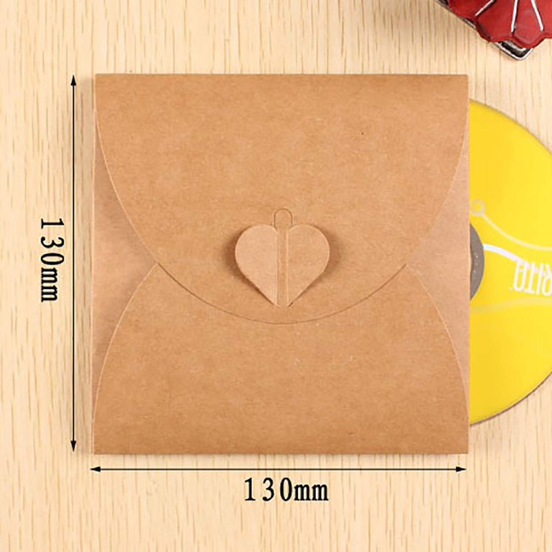 [AUSTRALIA] - ccHuDE 25 Pcs Retro Brown Kraft Paper CD DVD Sleeves Envelopes Cardboard Storage Cases Holder with Heart Button 