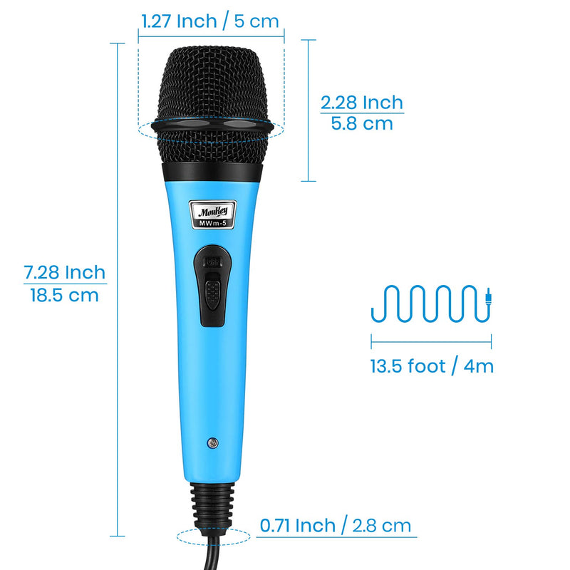 Moukey Dynamic Wired Karaoke Microphone Metal Handheld Mic with 13ft XLR Cable for Karaoke Singing, MWm-5 Blue