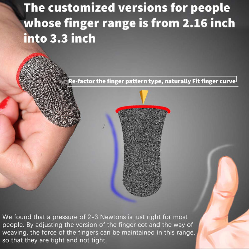 MOMOFLY 50% Silver Fiber Highly Sensitive Gaming Finger Sleeves (10 Pack) Touch Screen Breathable Anti-Sweat Shoot Aim Finger Cot for PUBG Mobile, Rules of Survival, for Android iOS Tablet