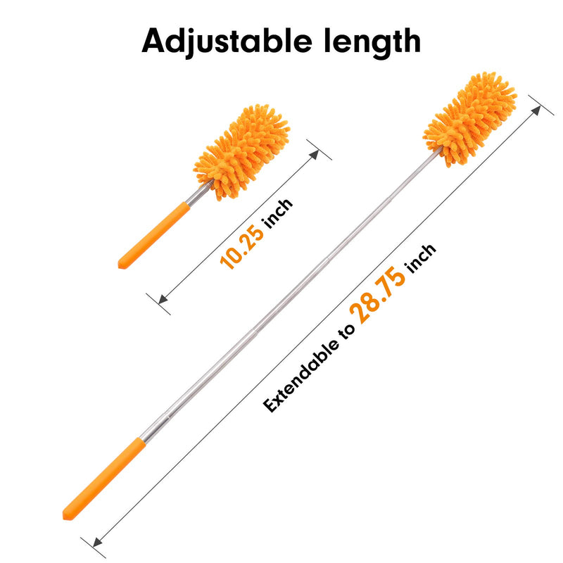 Microfiber Duster for Cleaning, Tukuos Hand Washable Dusters with 2pcs Replaceable Microfiber Head, Extendable Pole, Detachable Cleaning Brush Tool for Office, Car, Window, Furniture, Ceiling Fan Bright Orange