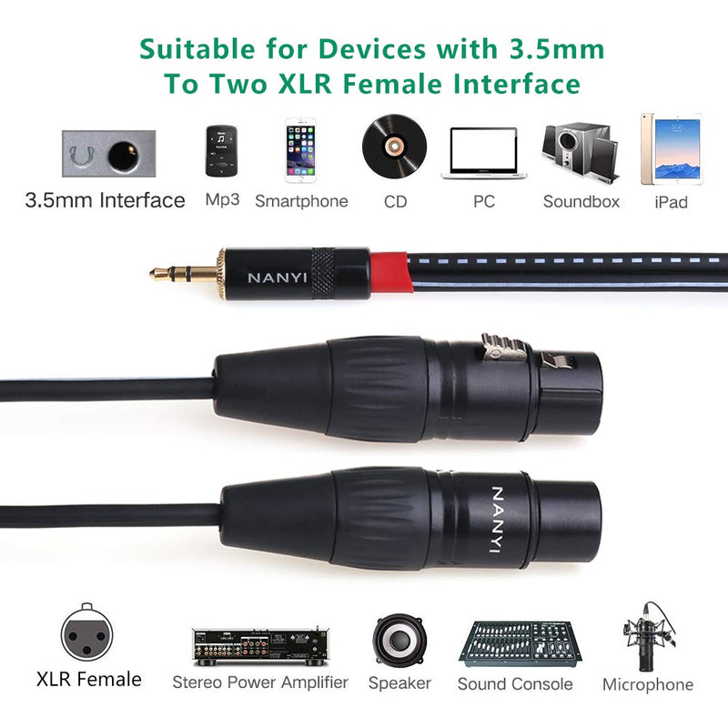 NANYI XLR 3.5mm Female Splitter Cables, TRS Stereo Male to Two XLR Female Interconnect Audio Microphone Cable, Y Splitter Adapter Cable (1.5 Meters /5Feet)