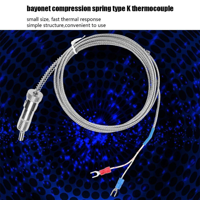 K-Type Thermocouple, Walfront Bayonet Compression Spring Type K Thermocouple Temperature Sensor Probe Temperature Gauge 0-400℃ 1m/2m/3m/4m/5m Wire (Optional)(5 m)