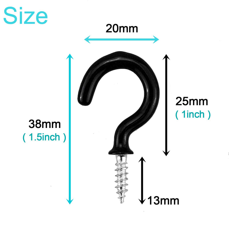 50PCS Multi-Function Wall Hooks Garage Hooks Cup Hooks for Indoors Outdoors (Black, 1 inch) Black