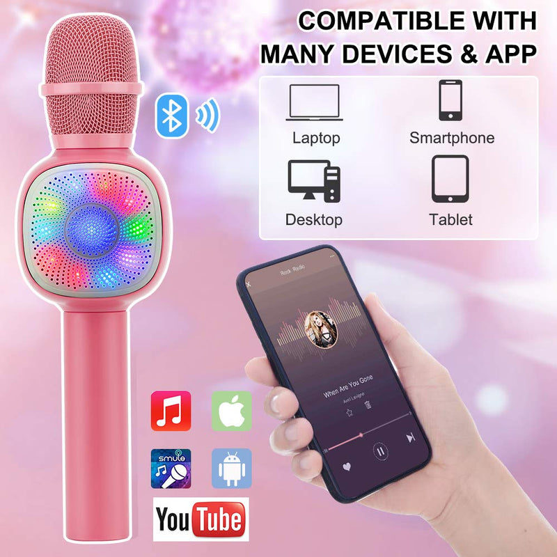 [AUSTRALIA] - VERKB Wireless Bluetooth Karaoke Microphone, Portable Karaoke Mic Speaker with RGB Lights Party Girl Boy Toy Microphone for Kids Fit for Android/iPhone/PC（Pink） Pink 