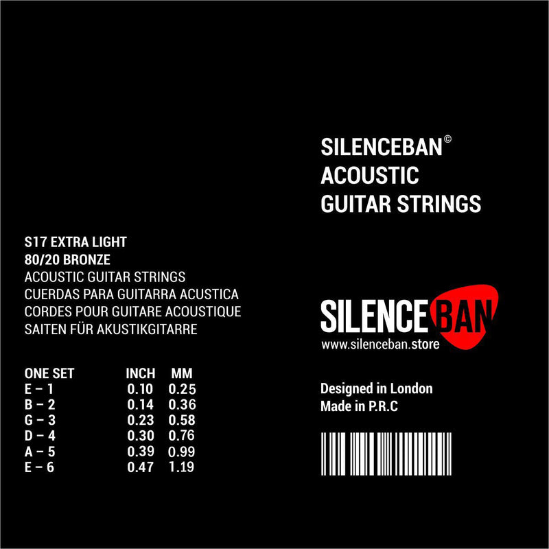 Silenceban Acoustic Guitar Strings Extra Light Gauge 10-47 Phosphor Bronze Acoustic Guitar Strings with 2 Free Silenceban Picks Guitar Plectrums Included