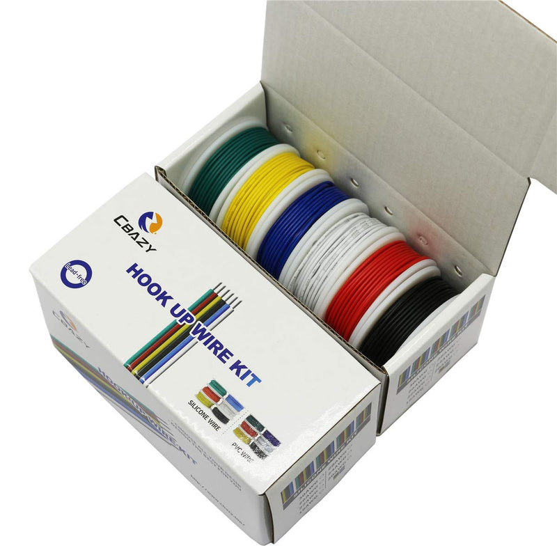 CBAZY Hook up Wire Kit (Stranded Wire Kit) 24 Gauge 6 Colors 32.8 feet Each Electrical Wire 24 AWG PVC Wire 24AWG D-(red+blue+green+yellow+white+black)