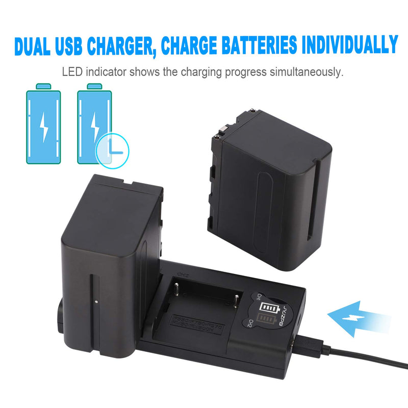 JYJZPB NP-F970 Battery and Battery Charger for Sony NP-F750 NP-F550 NP-F570 NP-F960 NP-F930 Battery and Sony Handycam DCR-VX2100 DSR-PD150 FDR-AX1 HDR-AX2000 HDR-FX1(6600mAh Real Capacity)