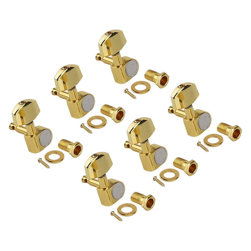 Kmise Electric Guitar Tuning Pegs Tuners Keys Machine Heads for Acoustic Parts Replacement 6 R Inline Gold Closed Gear (6 Right) 6 Right