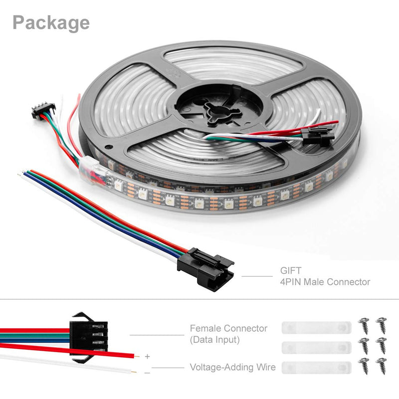 [AUSTRALIA] - BTF-LIGHTING WS2813 (Upgraded WS2812B) 16.4ft 60LEDs/m Individually Addressable RGB LED Flexible Strip Light Dual Signal Wires Backup Data 5050SMD IP67 Waterproof Only DC5V Black FPCB DIY Project Black Pcb Ip67 16.4FT 300LEDs 