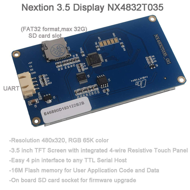 Nextion Display 3.5" NX4832T035 Resistive Touch Screen UART HMI LCD Module 480 x 320 + Acrylic Case Enclosure Transparent for Arduino Raspberry Pi