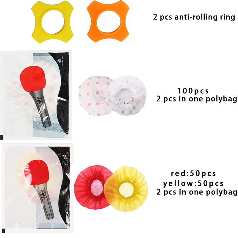 200 PCS (100 PACK) Microphone Cover Disposable Protective Mic Cover and 2 PCS Silicone Microphone Anti-Rolling Ring for Sharing Environment