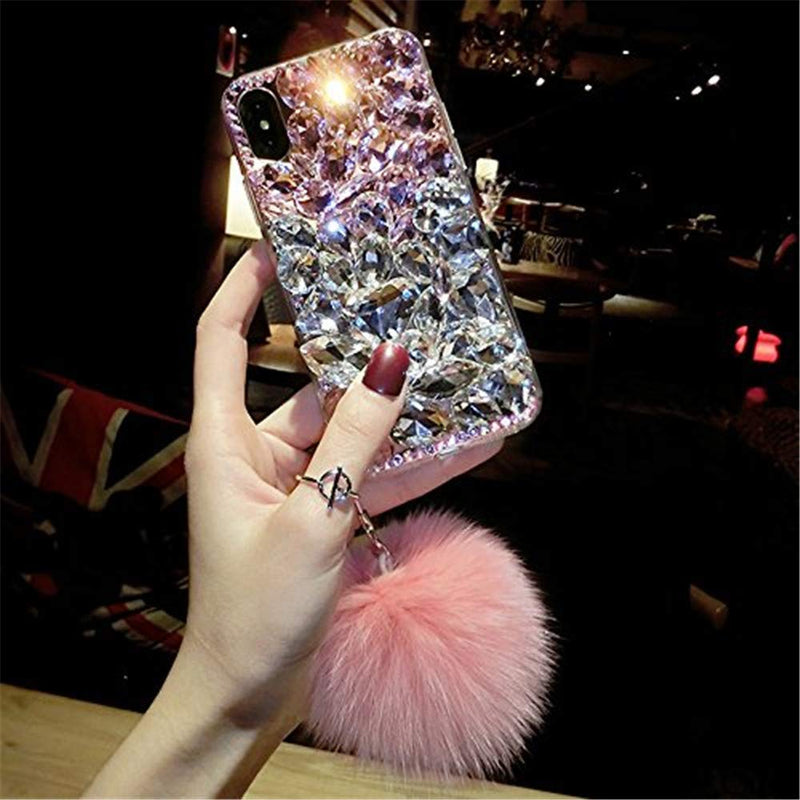 Aulzaju S20 Ultra Bling Diamond Case Samsung S20 Ultra Crystal Clear Case with Design Galaxy S20 Ultra Soft TPU Armor Protective Case for Girls S20 Ultra 3D Handmade Case with Furry Ball Wrist Strap samsung galaxy s20 ultra 6.9 inch Pink