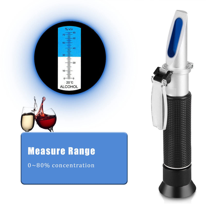 Alcohol Refractometer, Professional Handheld Alcohol 0-80% Test Refractometer, Wine Tester Meter Measure Instrument for Testing Distilled Beverage, Rice Wine and Wine