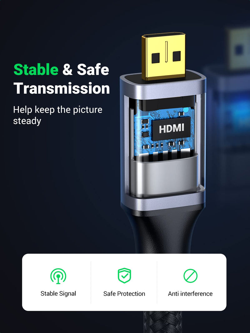 UGREEN 4K 60Hz Micro HDMI to HDMI Cable 6.6FT, Aluminum Shell Braided Micro HDMI 2.0 Cord Support HDR 3D ARC High Speed 18Gbps Compatible with Hero 7 6 5 Sony A6000 A6300 Camera Nikon B500 Yoga 3 Pro