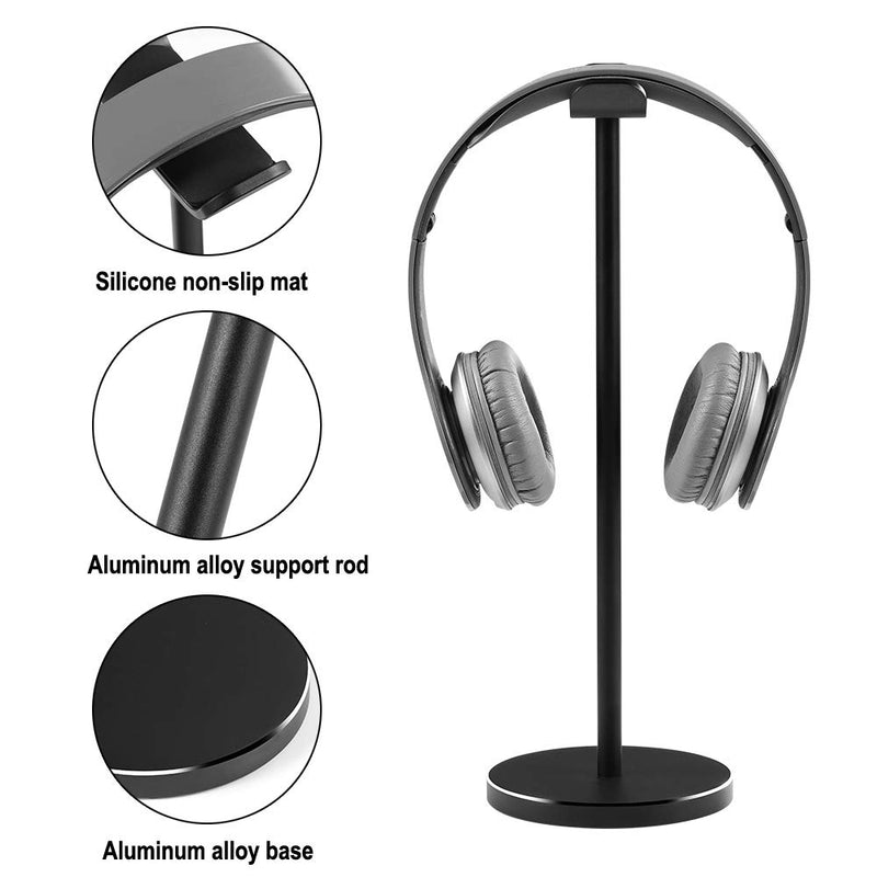 Aluminum Alloy Headphone Stand Headset Stand for All Headphones Size Headset Holder Hanger with Heavy Base for Desktop Organization Display (Black) Black