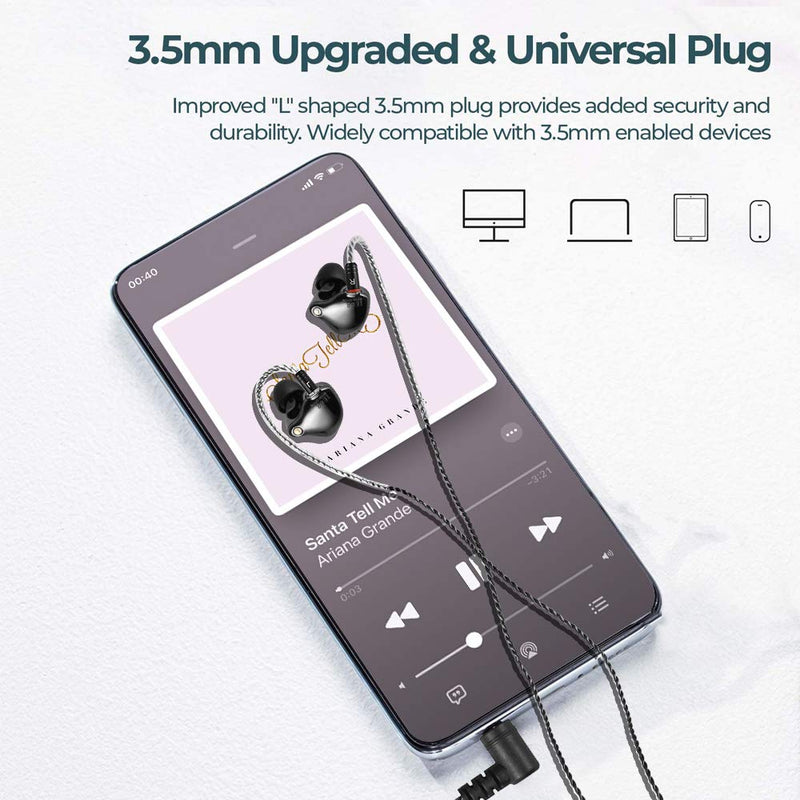 DCMEKA in Ear Monitor Headphones, Superior Sound Wired Earbuds with Tesla Magnet, Professional Sound Isolating Earphones for Singers/Drummers/Musicians, MMCX Connector IEM Earphones (Black UV Coating) No Mic Black UV Coating,3.5mm jack