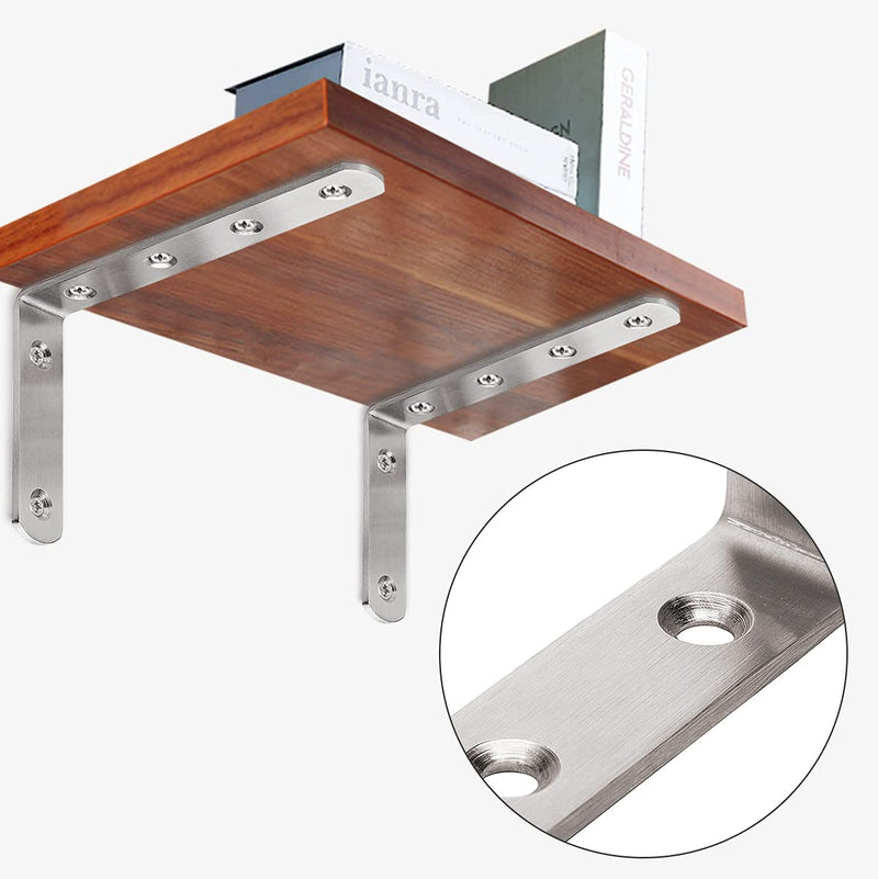 YUMORE L Bracket, 5" x 3" Max Load: 35lb/15KG Heavy Duty Stainless Steel Solid Shelf Support Corner Brace Joint Right Angle Bracket, Pack of 4 5"x3" Brushed Nickel