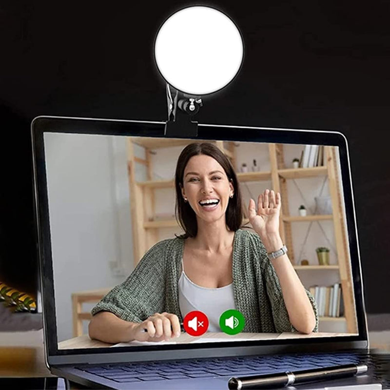 CALIDAKA Small Ring Light for Laptop Computer, Portable Ring Light Video Conference Lighting Kit with Clip,Desktop PC Selfie Dimmable Ring Light 3 Light Modes for Live Streaming, Makeup(A)