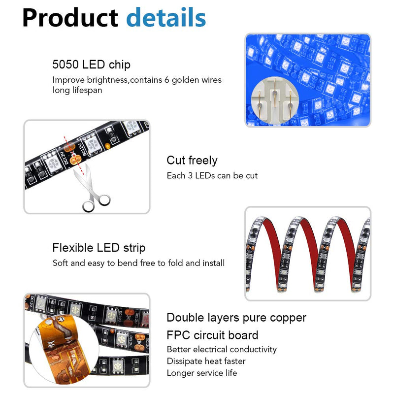 [AUSTRALIA] - ALITOVE Blue LED Light Strip 32.8ft Waterproof IP65 10M 600 LEDs 60 LEDs/M 5050 SMD Black PCB DC 12V with Enhanced 3M VHB Foam Tape for Home Garden Decoration Lighting, 2X 16.4ft, No Power Supply 