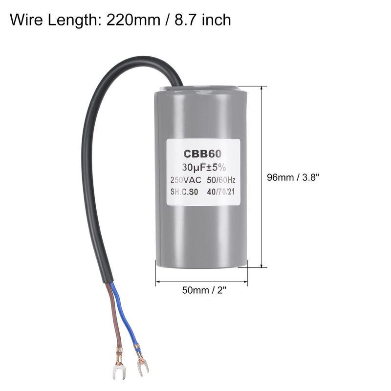 MECCANIXITY CBB60 Run Capacitor 30uF 250V AC 2 Wires 50/60Hz Cylinder 96x50mm with Terminal for Air Compressor Water Pump Motor