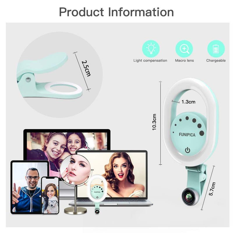 Video Conference Lighting for Phone Laptop, Evershop Selfie Ring Light with 3 Light Modes LED Clip-on Rechargeable Light for Photo,Makeup,Zoom Meeting, Video Call,Live Streaming, YouTube, TikTok Green