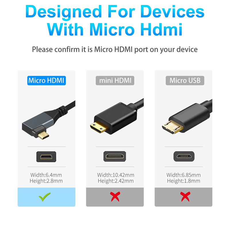 Twozoh Right Angled Coiled Micro HDMI to HDMI Cable, Micro HDMI to HDMI Coiled Cable 90°Degree Stretched Length 30cm to 150cm - Supports 3D/4K 1080p(5FT) Right Angled Micro to HDMI