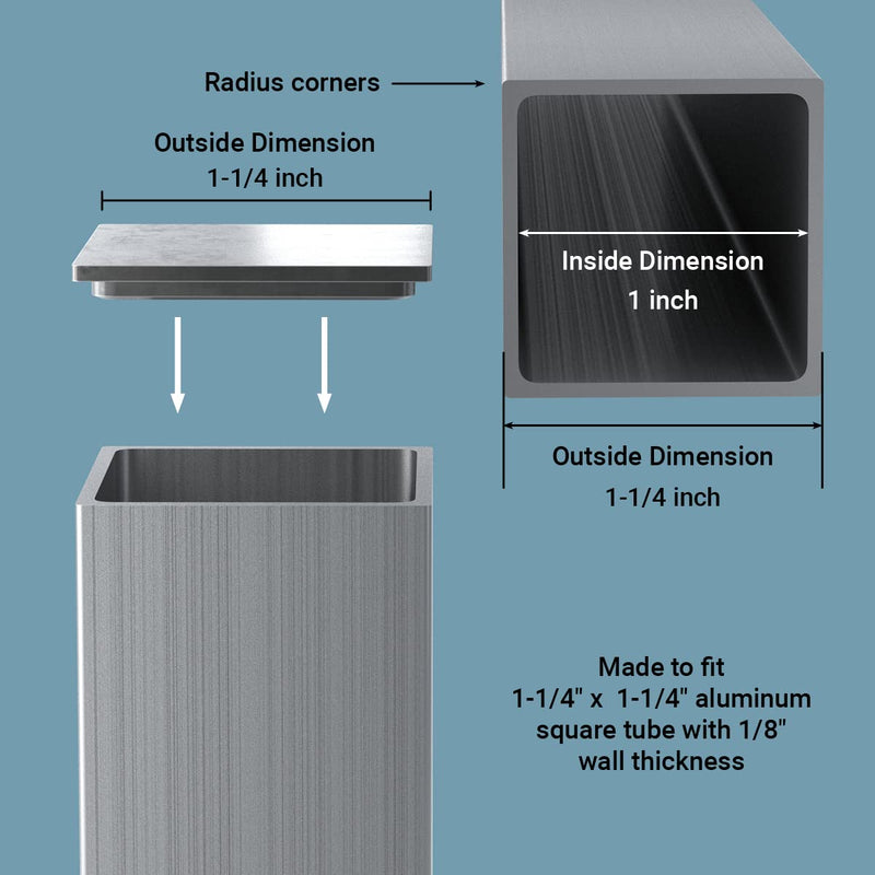 Nelsons CNC 10 Pack 1.25x1.25 Inch Aluminum Square End Caps for Square Tubing - Premium Quality Easy Install Plug Metal Fence Posts, Metal Pipe, Aluminum Tubes, Hand Rail Ends, Metal Railing 1.25 x 1.25 x 0.125"