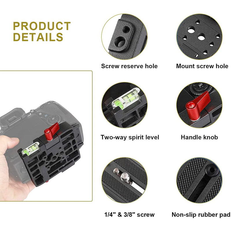 P200 Quick Release Plate - UTEBIT Aluminum Alloy Camera Tripod Base Plate with QR Clamp Adapter with 1/4" and 3/8" Screw Hole Compatible for Manfrotto 501HDV 503HDV 701HDV 577/519/561/Q5