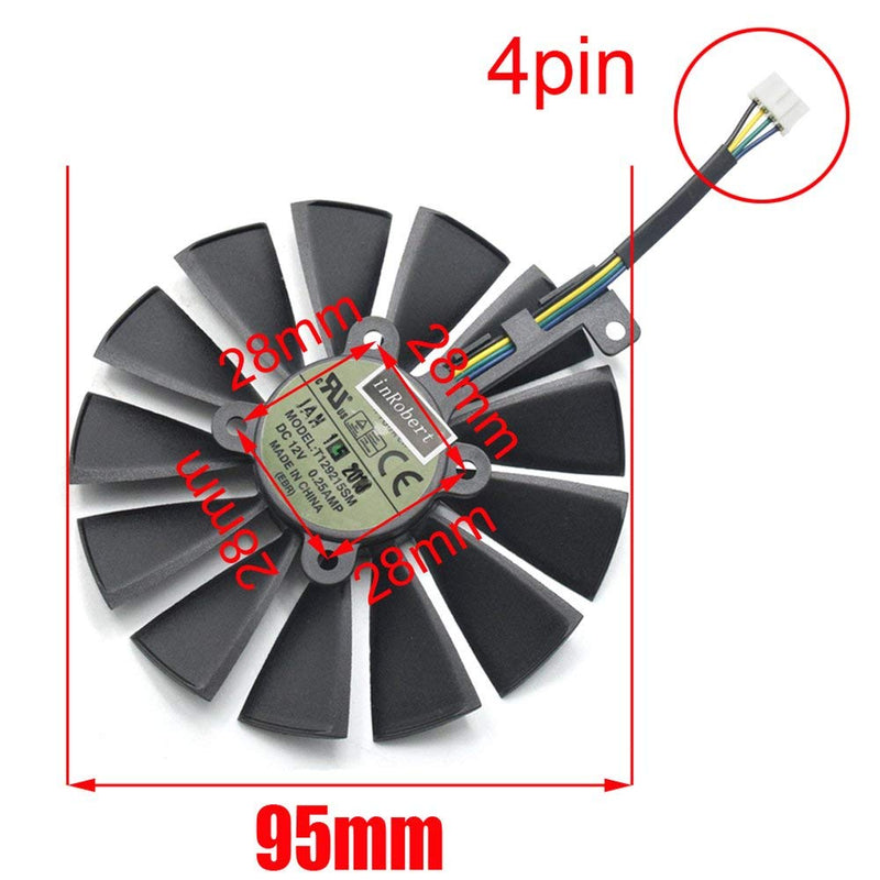 inRobert 95mm T129215SM 12V 0.25AMP Graphics Card Cooling Fan for ASUS STRIX-RX470-O4G-GAMING RX580 GTX1050Ti (1 Pair) 1 pair