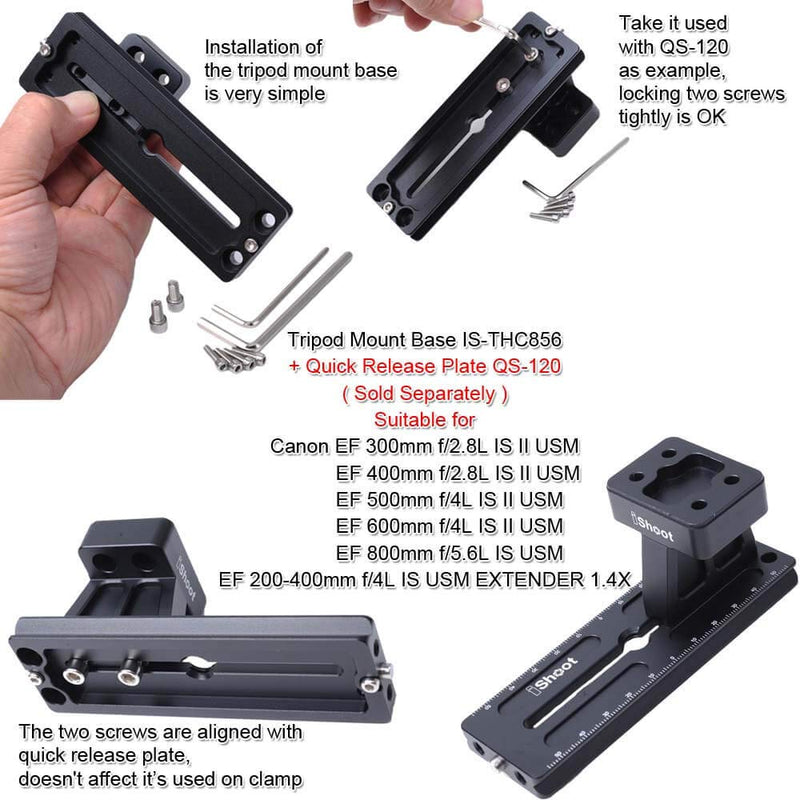 iShoot Tripod Mount Ring Base Support, Metal Lens Collar Foot Stand Compatible with Canon EF 300mm / 400mm f/2.8L is II USM, EF 500mm / 600mm f/4L is II USM, EF 800mm f/5.6L is USM IS-THC856 for Canon Lens