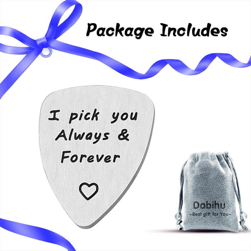 I Pick You Always And Forever Guitar Pick Music Jewelry Gift for Men Women him her- Unique Birthday Gift for Musician Guitarist Husband/wife/boyfriend/girlfriend Wedding Valentines Christmas Gifts