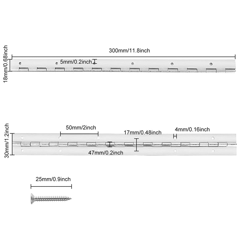 4Pack 12 Inch Stainless Steel Continuous Hinges, Piano Hinge with Holes, Home Furniture Hardware Continuous Piano Hinges for Piano, Cabinet