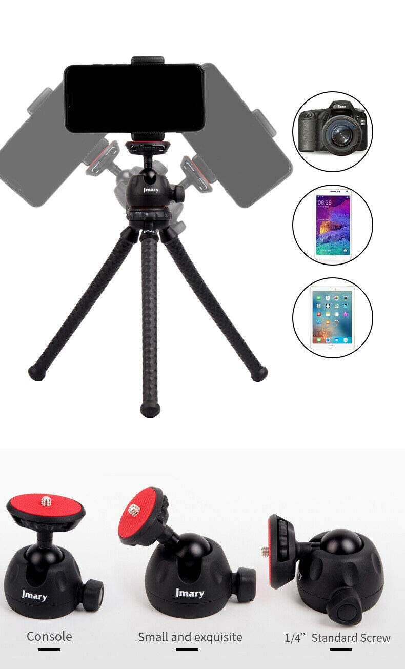 JMARY MT-25 - Table Top Mini Portable Flexible Tripod Stand for Mobile Phones and DSLR & Digital Cameras - Coming with Universal Mobile Phone Holder (MT-25-BLK) MT-25-BLK