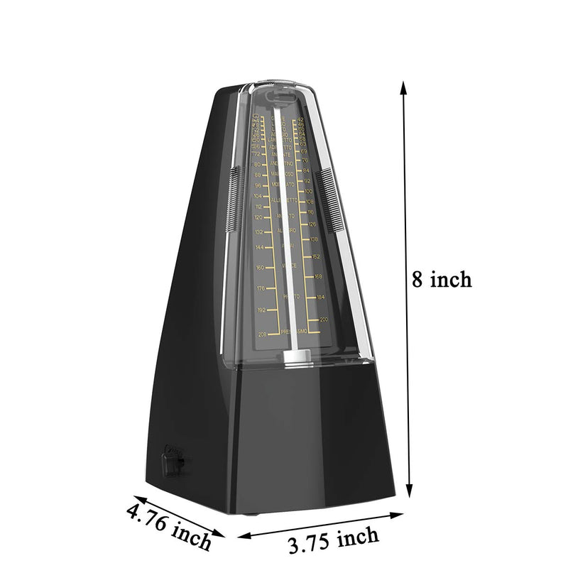 Mechanical Metronome for Piano Guitar Drum Bass Violin Saxophone, No Battery, 40-208bpm (Black) Black