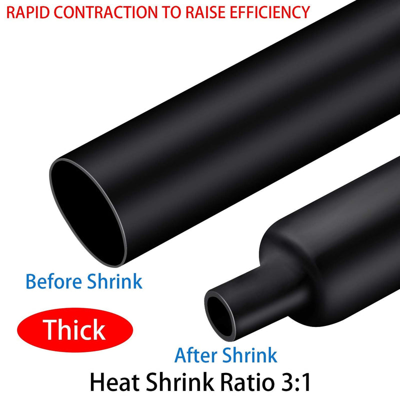 PONFY Dual Wall Heat Shrink Tubing 3:1 Ratio Heat Activated Adhesive Glue Lined Marine Shrink Tube Wire Sleeving Wrap Protector Black and Red, 2 Pack, 1.2M/4FT (Dia 19.05mm (3/4")) 3/4" Diameter 4FT Black + 4FT Red