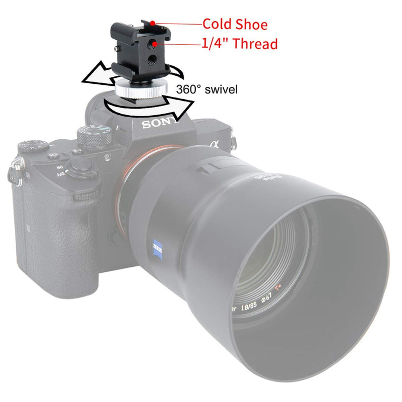 NICEYRIG 3-Side Cold Shoe Mount, 360 Degree Swivel Anti-Off Triple Shoe Adapters for Microphone, Flash Light, Monitor Mount Camera Phone Vlog Vlogging - 328