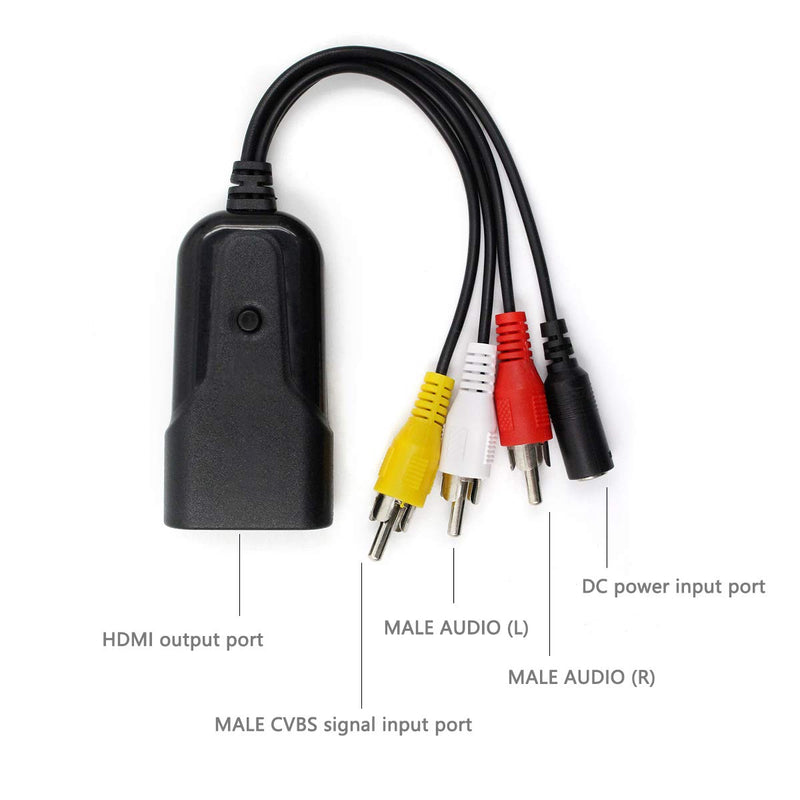 Composite to HDMI Converter, HDMI, AV to HDMI Support 1080P with DC Power Cable, RCA to HDMI for PS One, PS2, PS3, WII, WII U and SEGA Video Games Video Converter