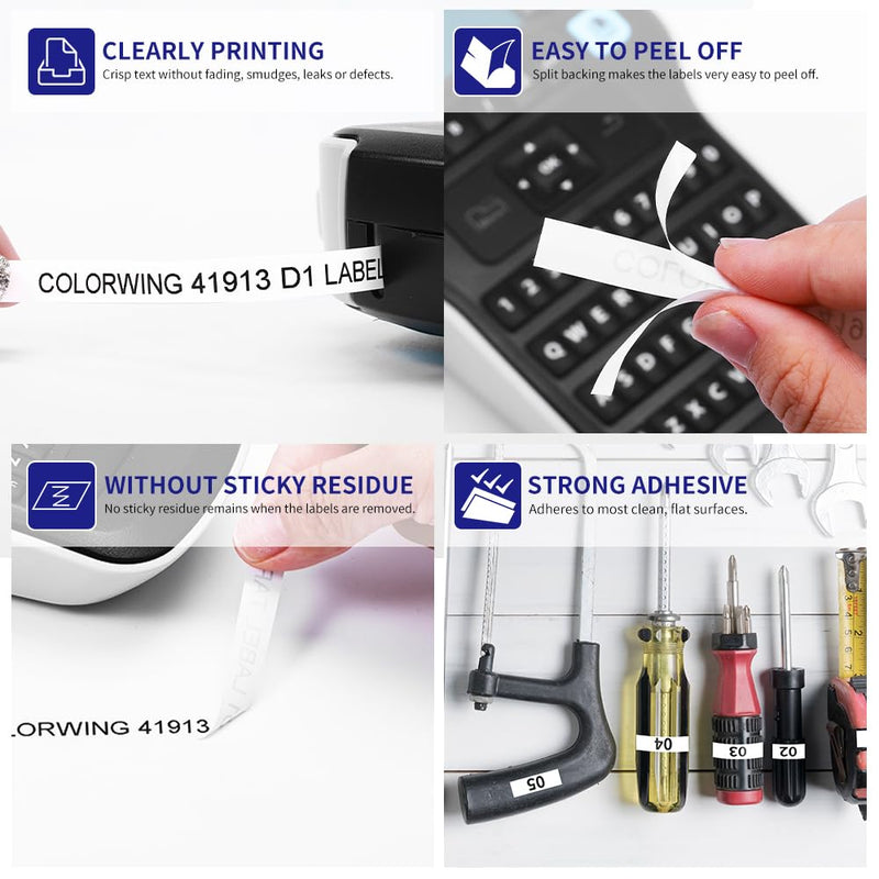 6-Pack Compatible Dymo 41913 (40913) 3/8 Inch D1 Label Tape Black on White 9mm Refills S0720680 for DYMO LabelManager 160 280 360D Label Maker COLORPOP, 23Ft 3/8"-black on White