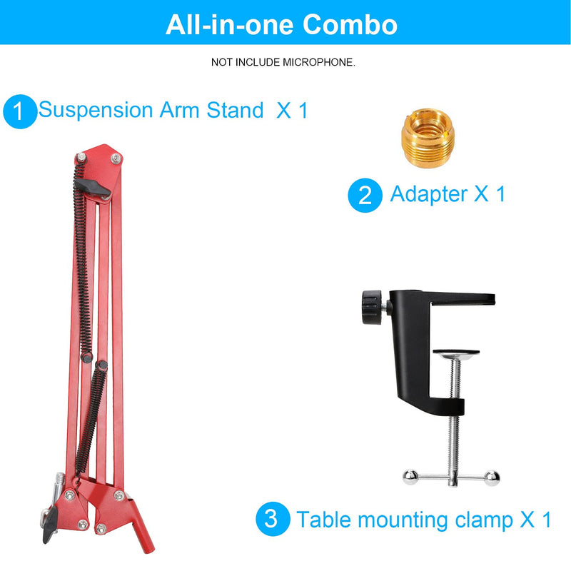 YOUSHARES Red Microphone Boom Arm Stand - Scissor Adjustable QuadCast Mic Stand Compatible with HyperX QuadCast S Mic